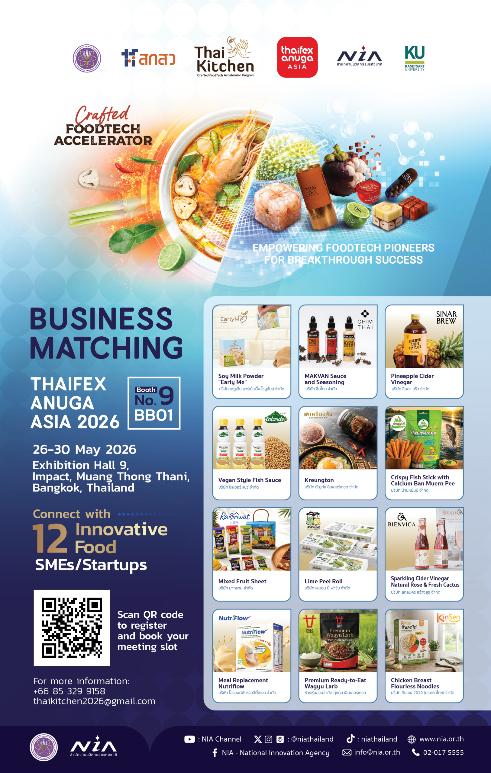 Business Matching @ THAIFEX Anuga Asia 2026 — Booth 9-BB01 — Crafted FoodTech Accelerator (Thai Kitchen 2026, NIA × KU)